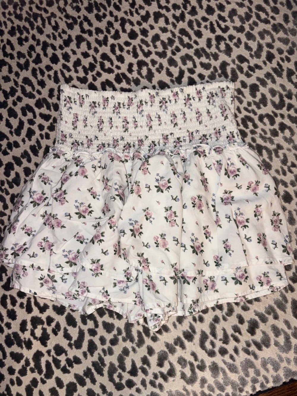 Hollister White Smocked High-Rise Shorts with Pink Floral Print